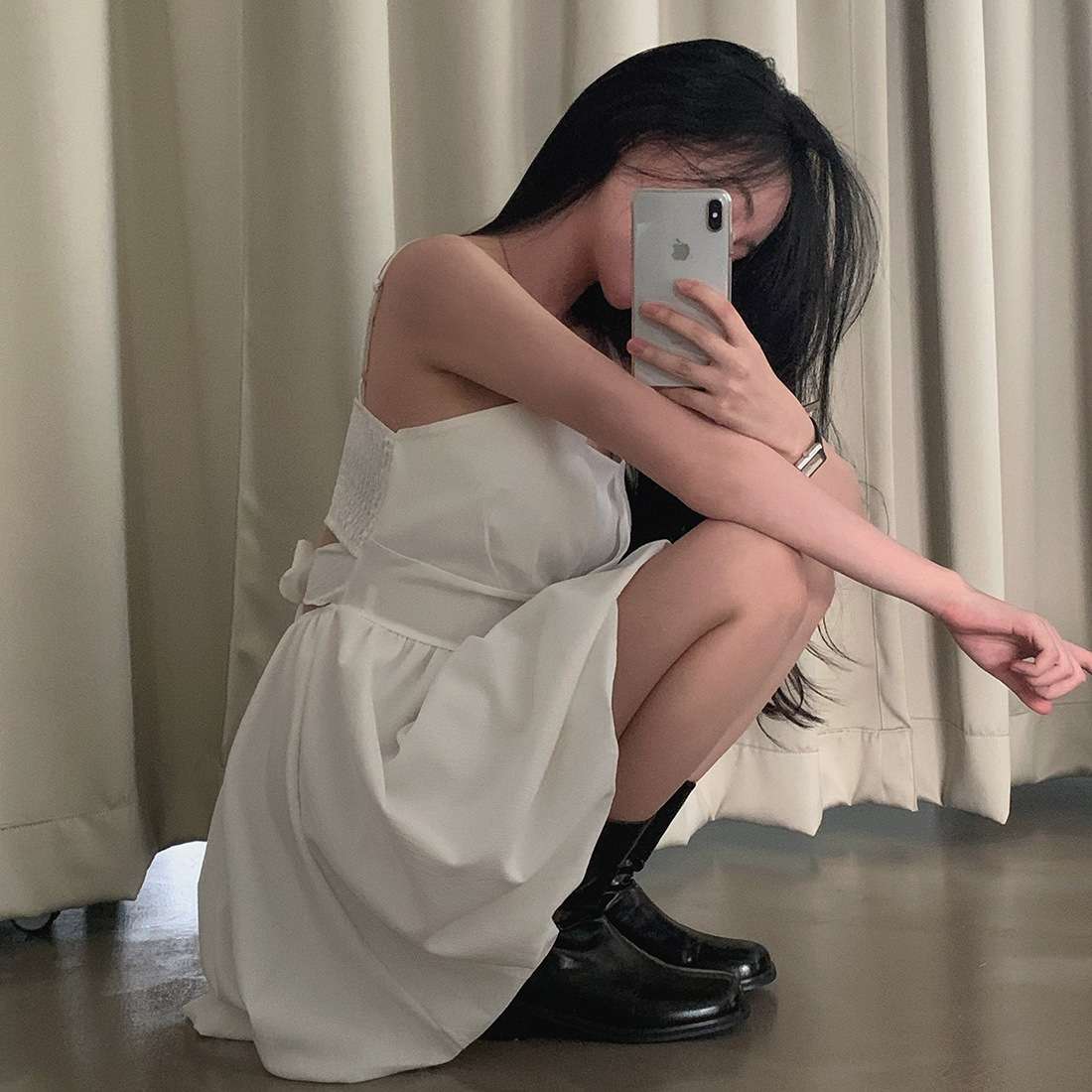 シンプルプリーツキャミミニワンピース