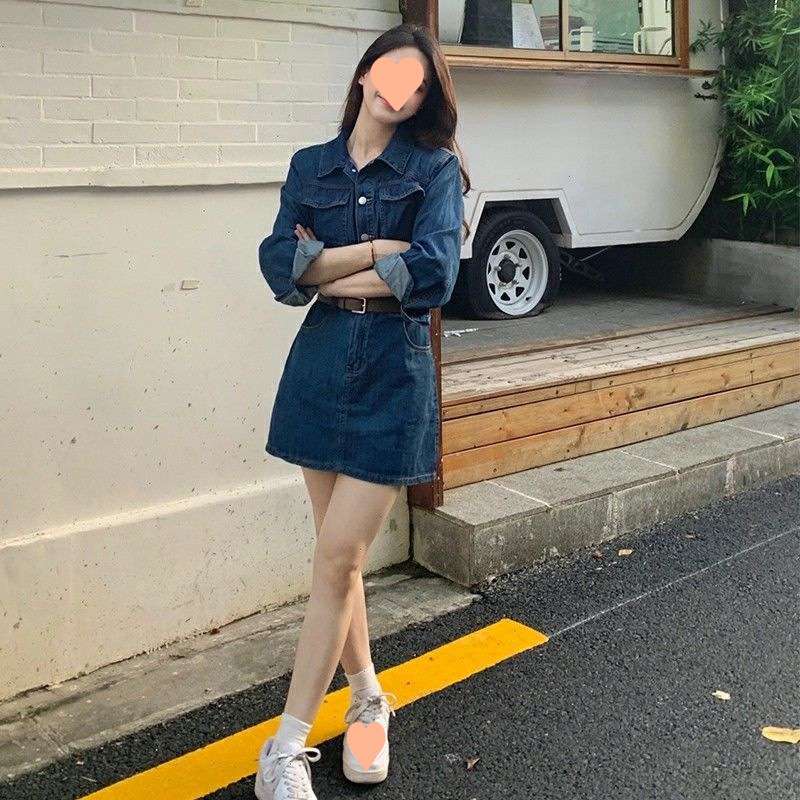 ウエストベルト付きデニムミニワンピース