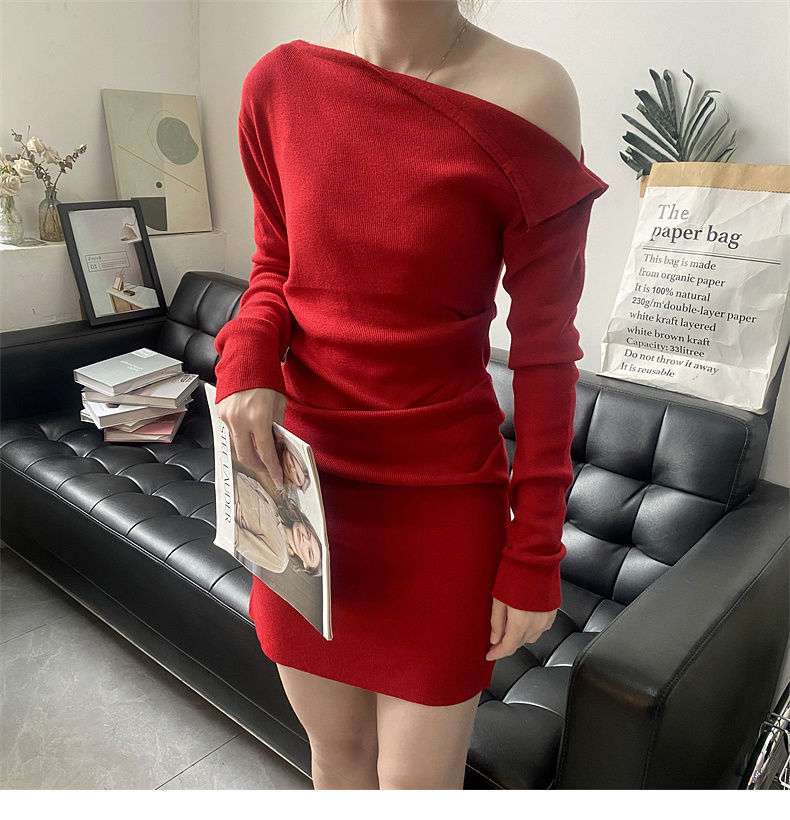 アシメントリーネック タイトミニワンピース