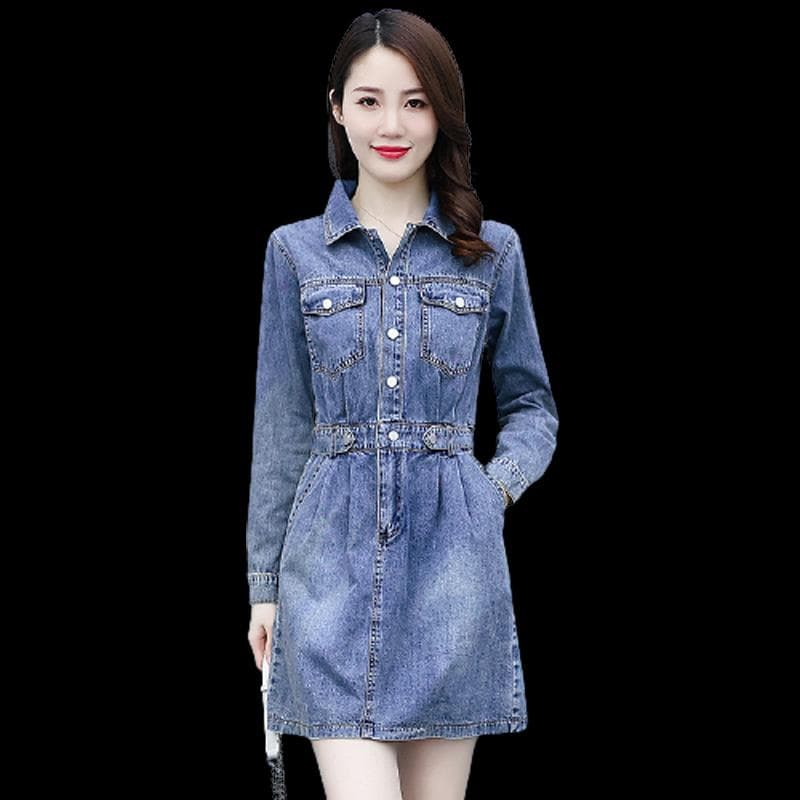 シャツカラーデニムミニワンピース