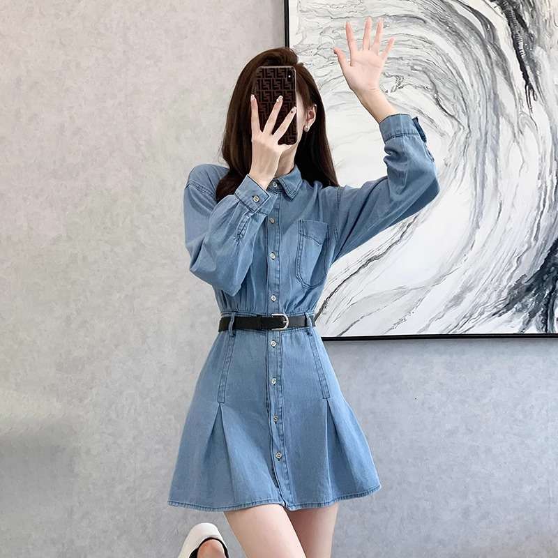 ロングスリーブデニムシャツミニワンピース