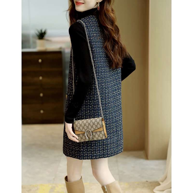 ミニワンピース ツイード風ジャンパーキャミワンピ