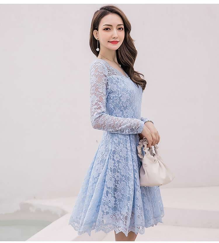 スカラップ　レースフレアミニワンピース