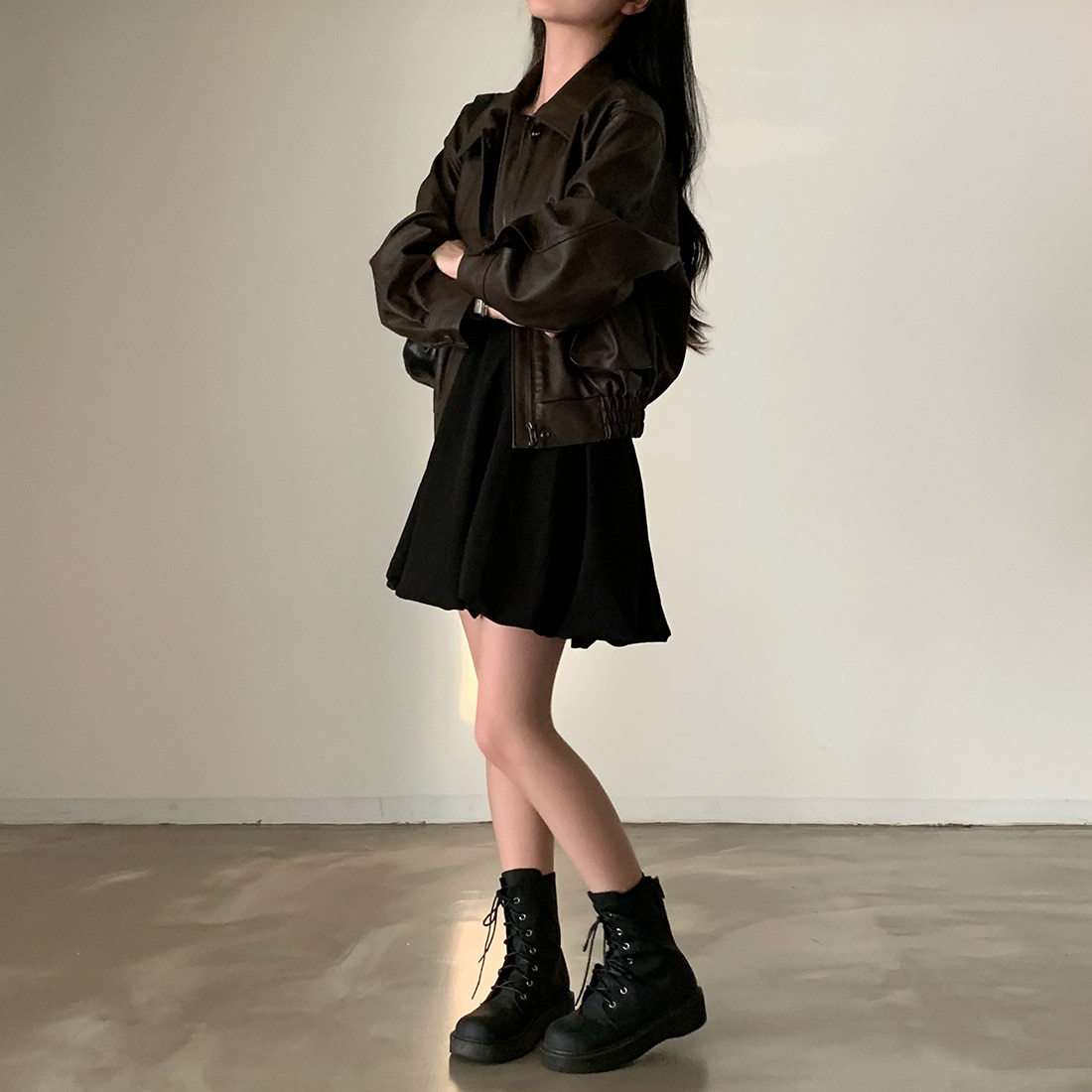 シンプルプリーツキャミミニワンピース