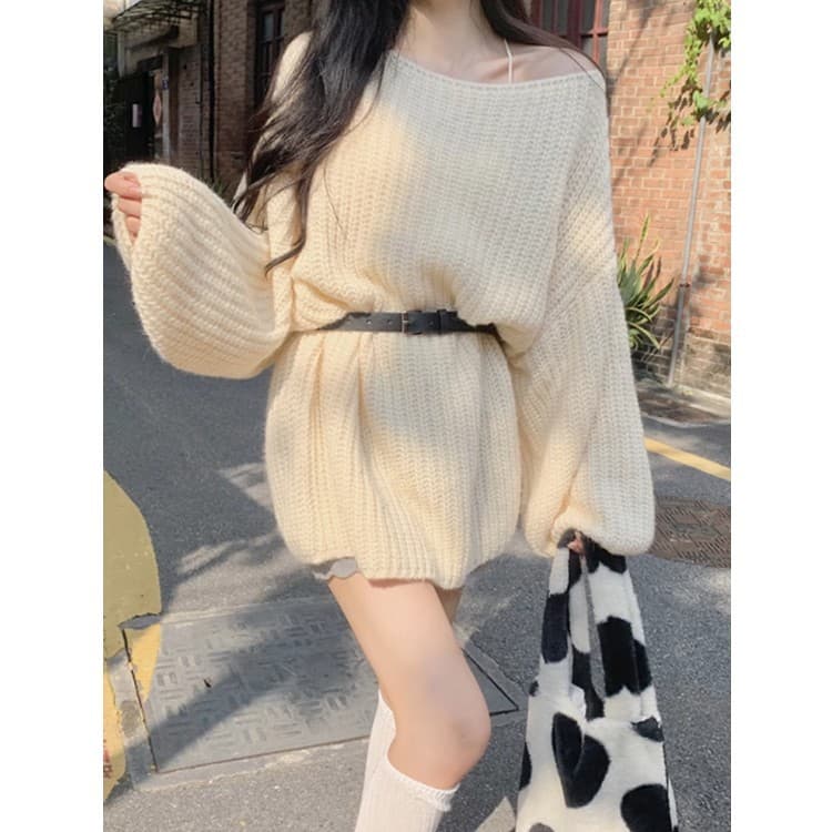 ゆるふわオフショルダー ニットミニワンピース