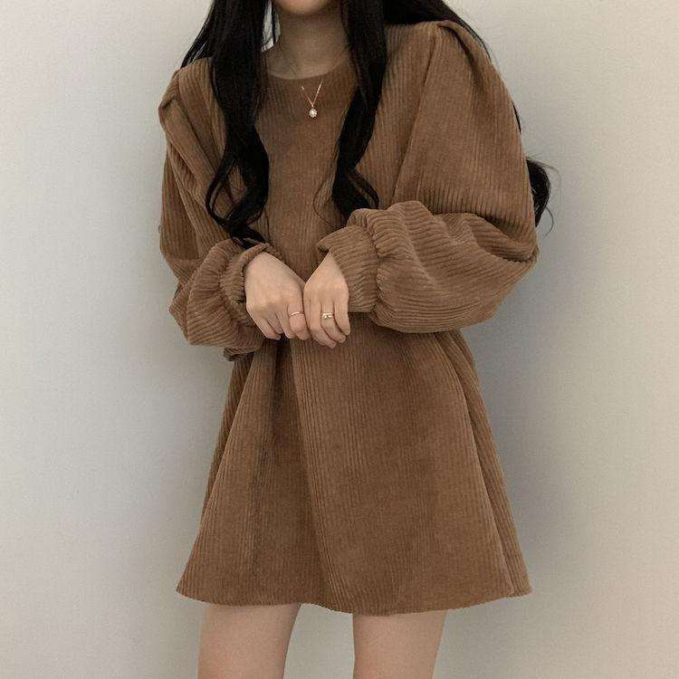 コーデュロイフレアミニワンピース