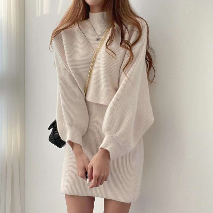 ミニワンピース オーバーサイズタートルネックxワンピースセット