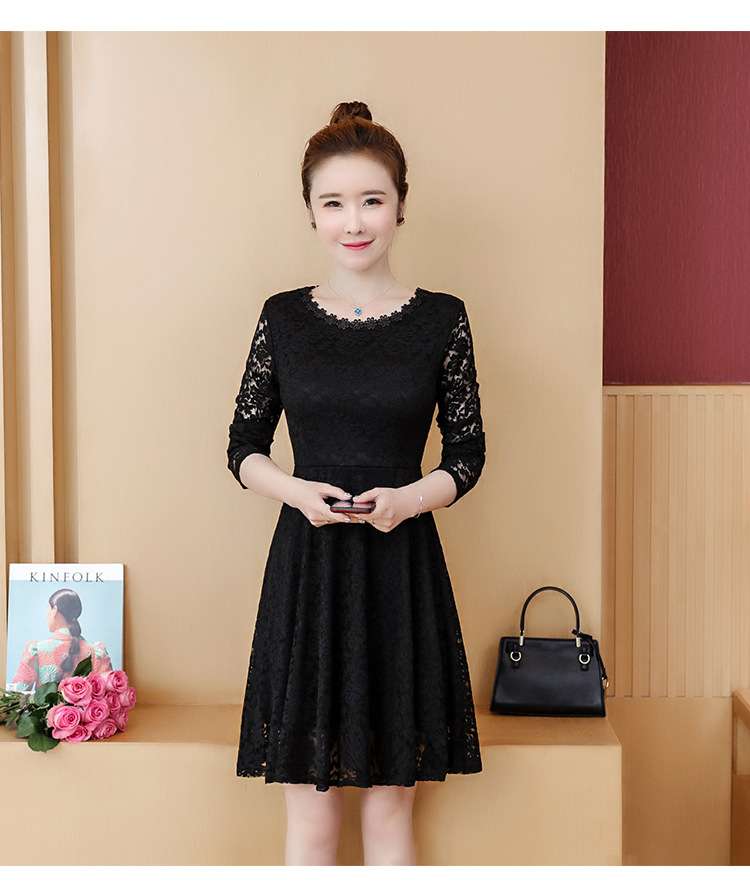 総レース袖フレアミニワンピース