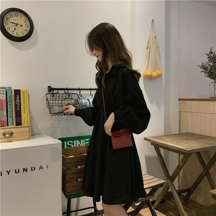 ギャザー調シャツミニワンピース