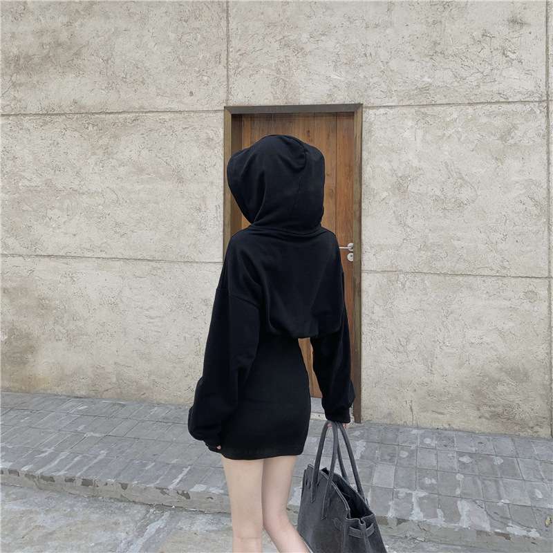 シンプルリブ切替パーカーミニワンピース