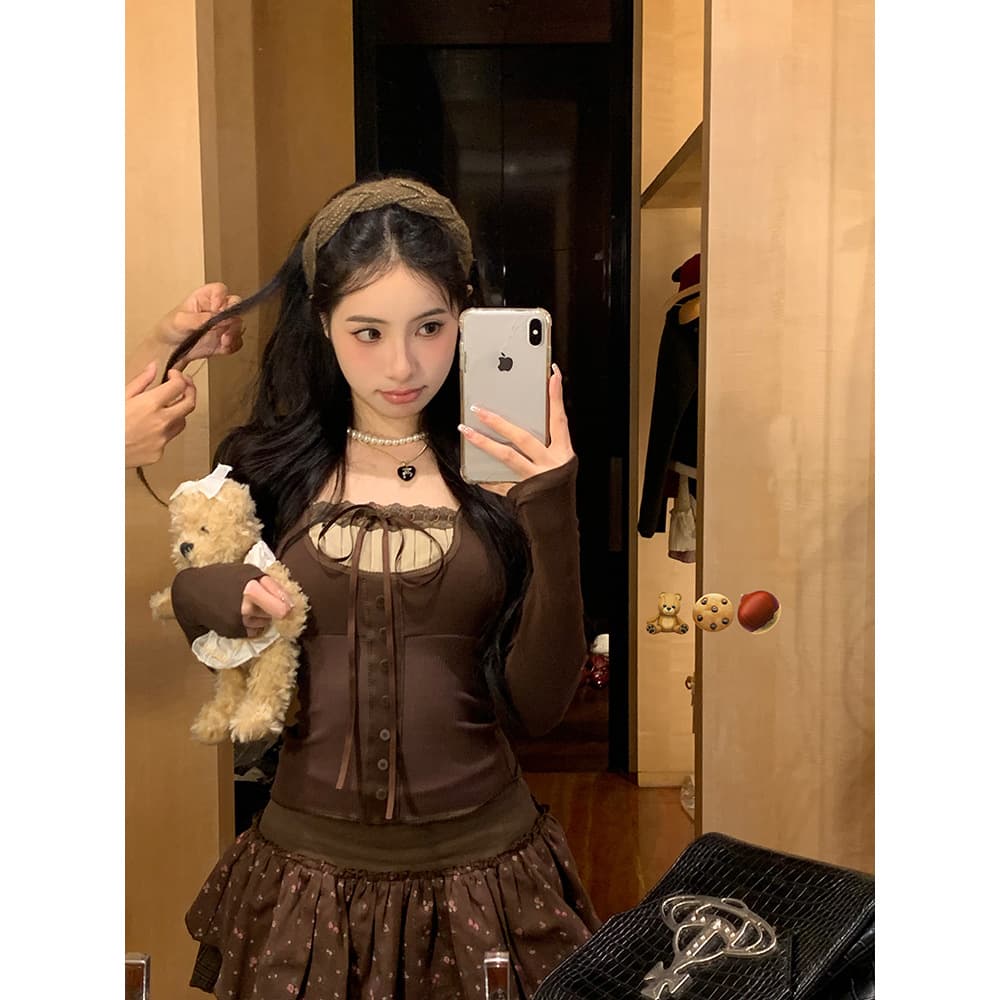 レースアップ ミニワンピース フリル