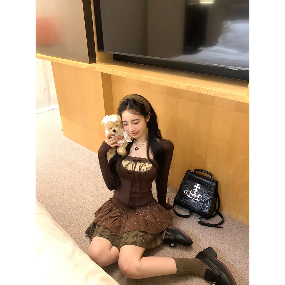 レースアップ ミニワンピース フリル