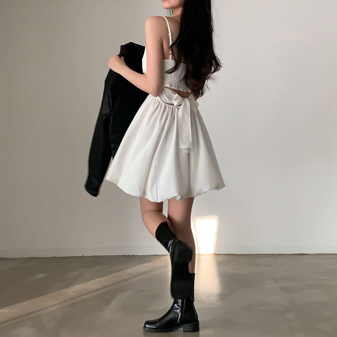 シンプルプリーツキャミミニワンピース