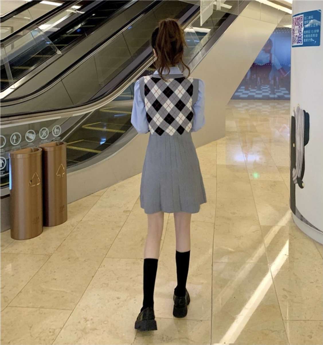 チェック柄ベスト付きシャツミニワンピース