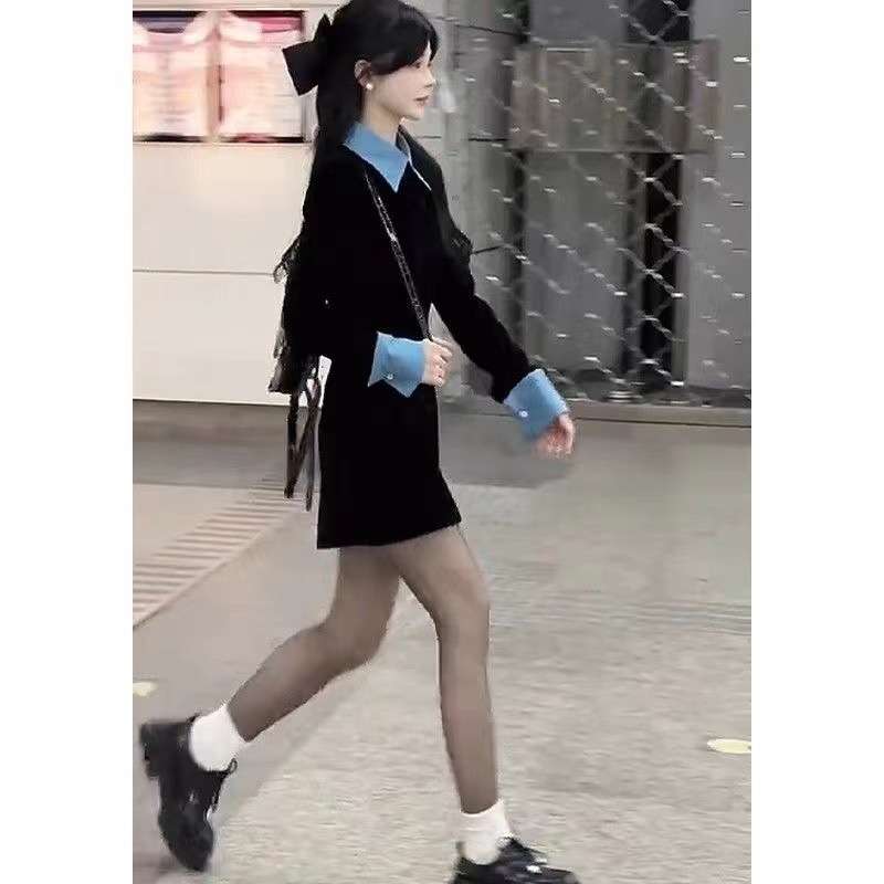 衿付きニットフラップ袖ミニワンピース