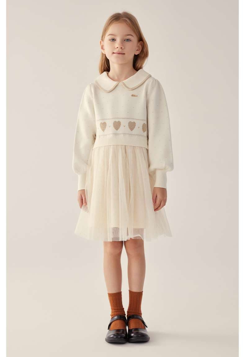 【子供用】ハート刺繍チュールキッズミニワンピース