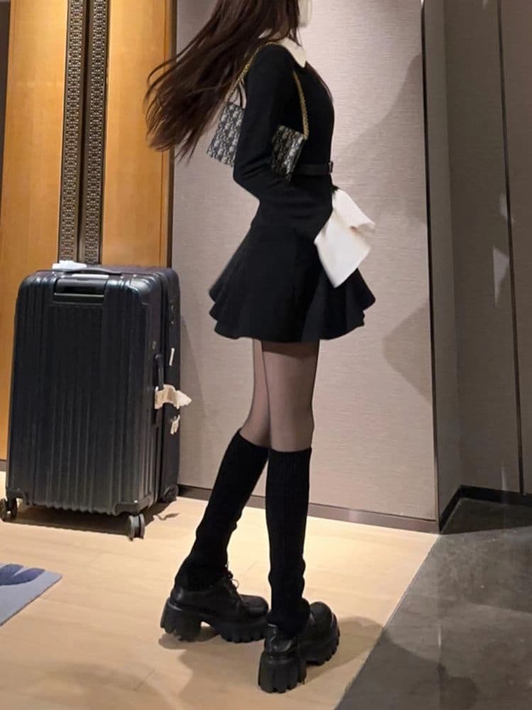 ミニワンピース 重ね襟ミニフレアワンピース