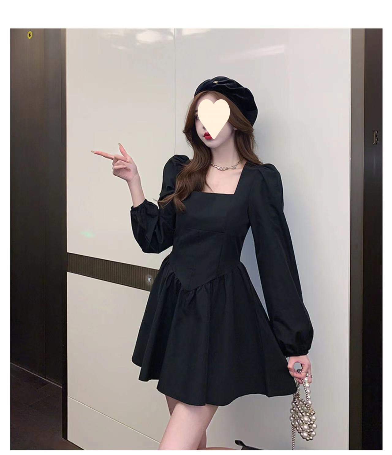 ミニワンピース 優美なスクエアネック ふんわりフレアミニワンピース