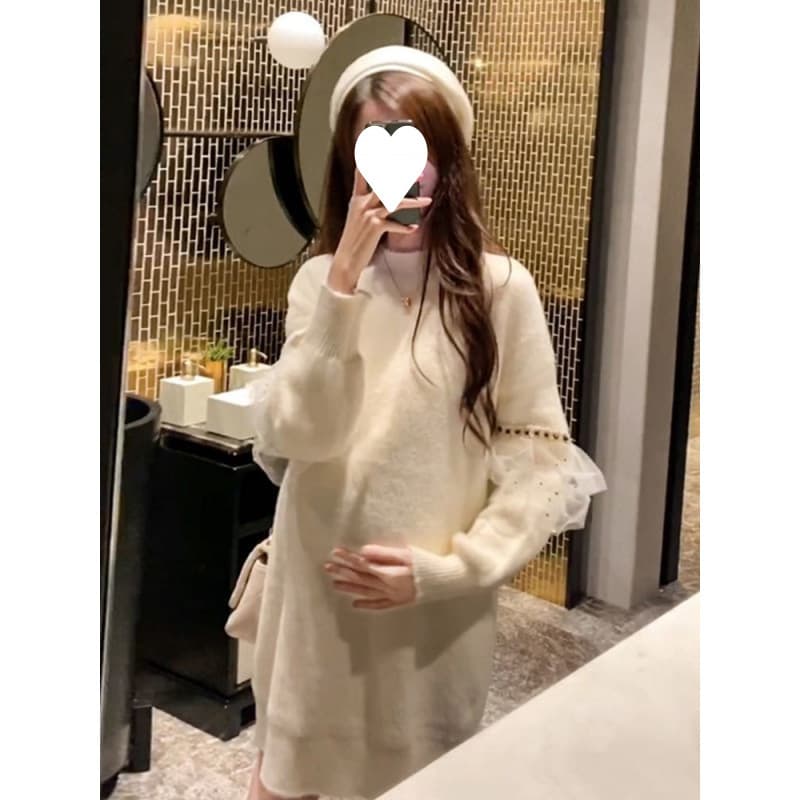 レース マタニティ用 ニットミニワンピース