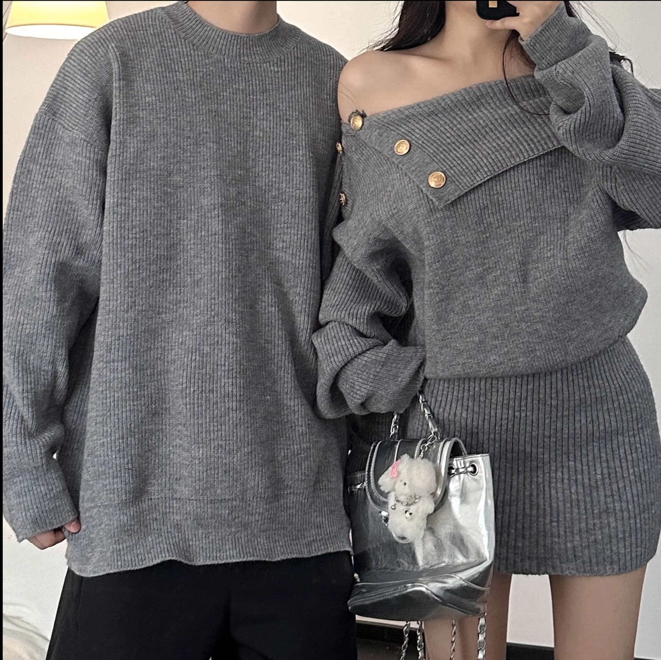 【セット✨】オフショルダー ニットミニワンピース