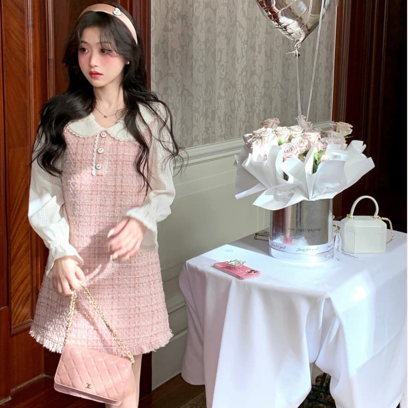 ミニワンピース ツイード調フリンジ