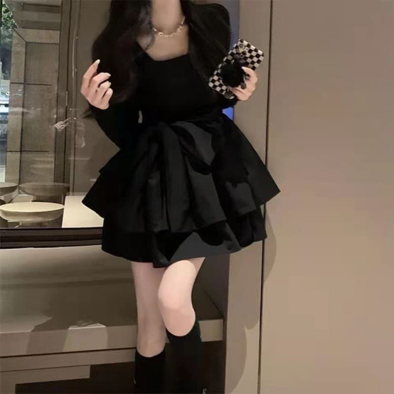 ふんわりティアードフレアミニワンピース