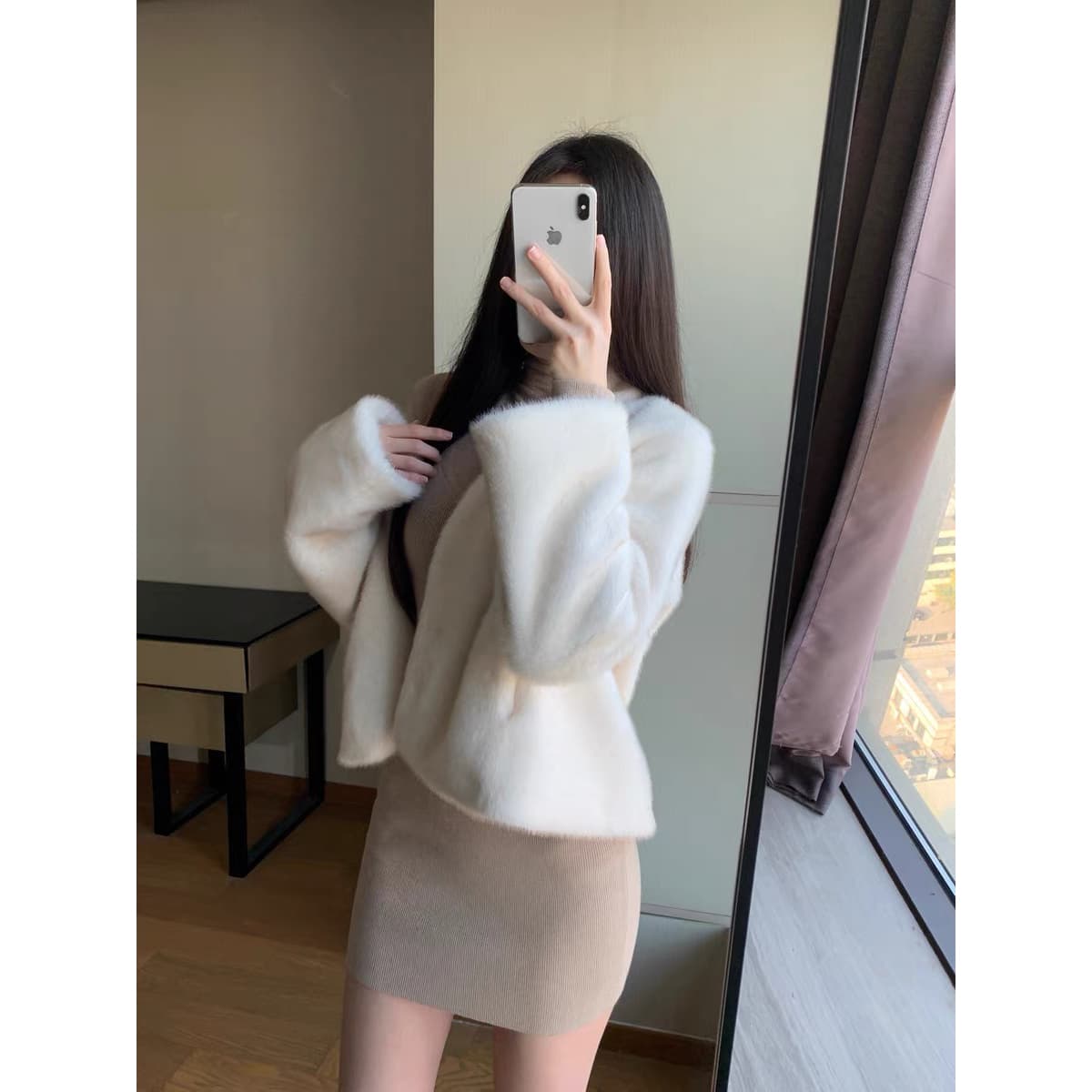 シンプル優美タートルネック タイトミニワンピース