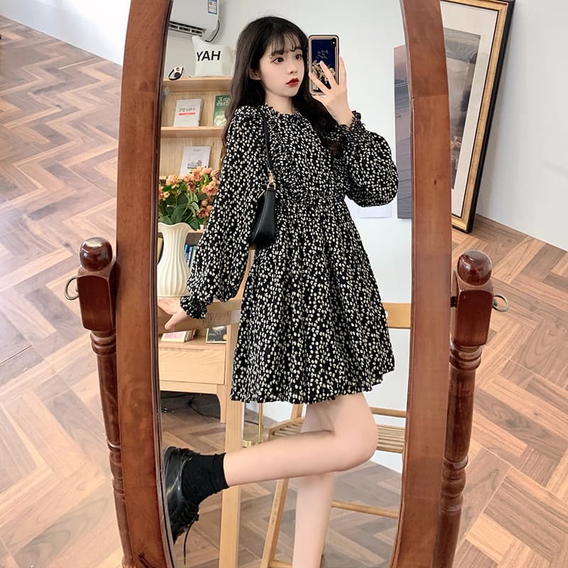 ミニワンピース 水玉模様 シフォンミニワンピース