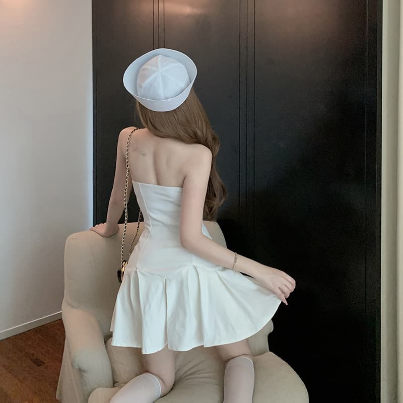 ミニワンピース リボン付きミニフレアワンピース