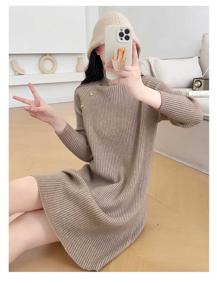 シンプル リブニット ニットミニワンピース