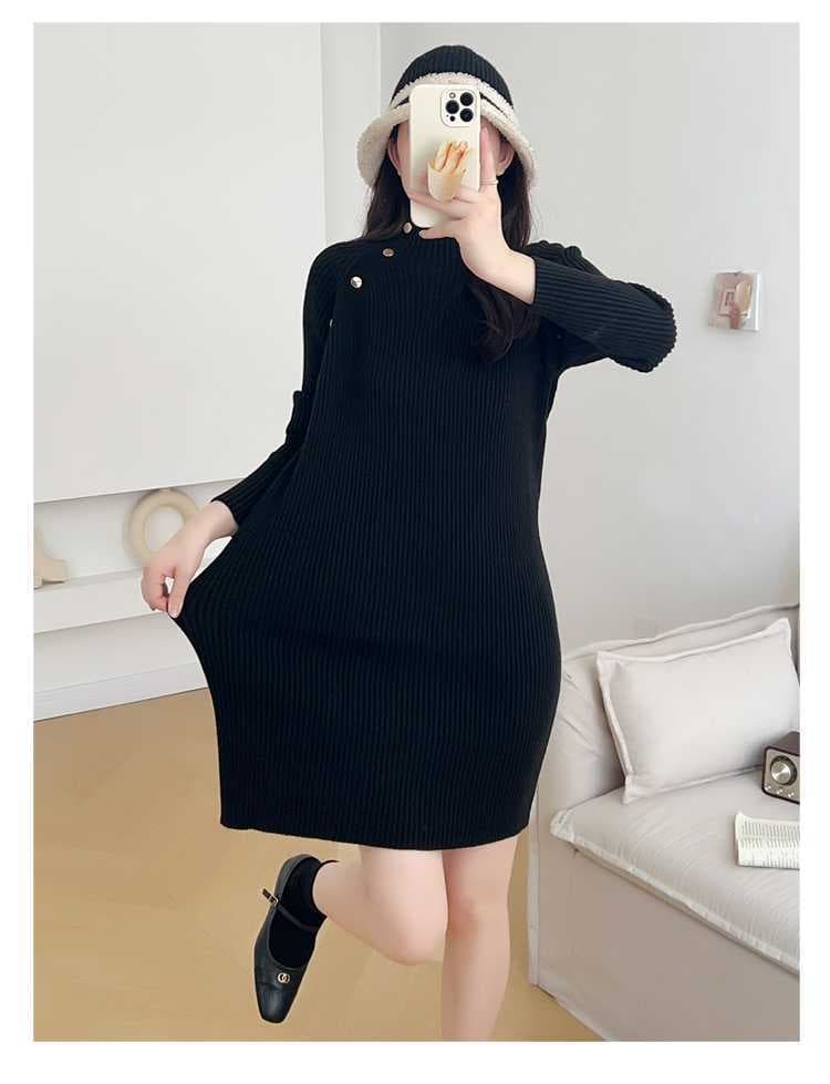 シンプル リブニット ニットミニワンピース