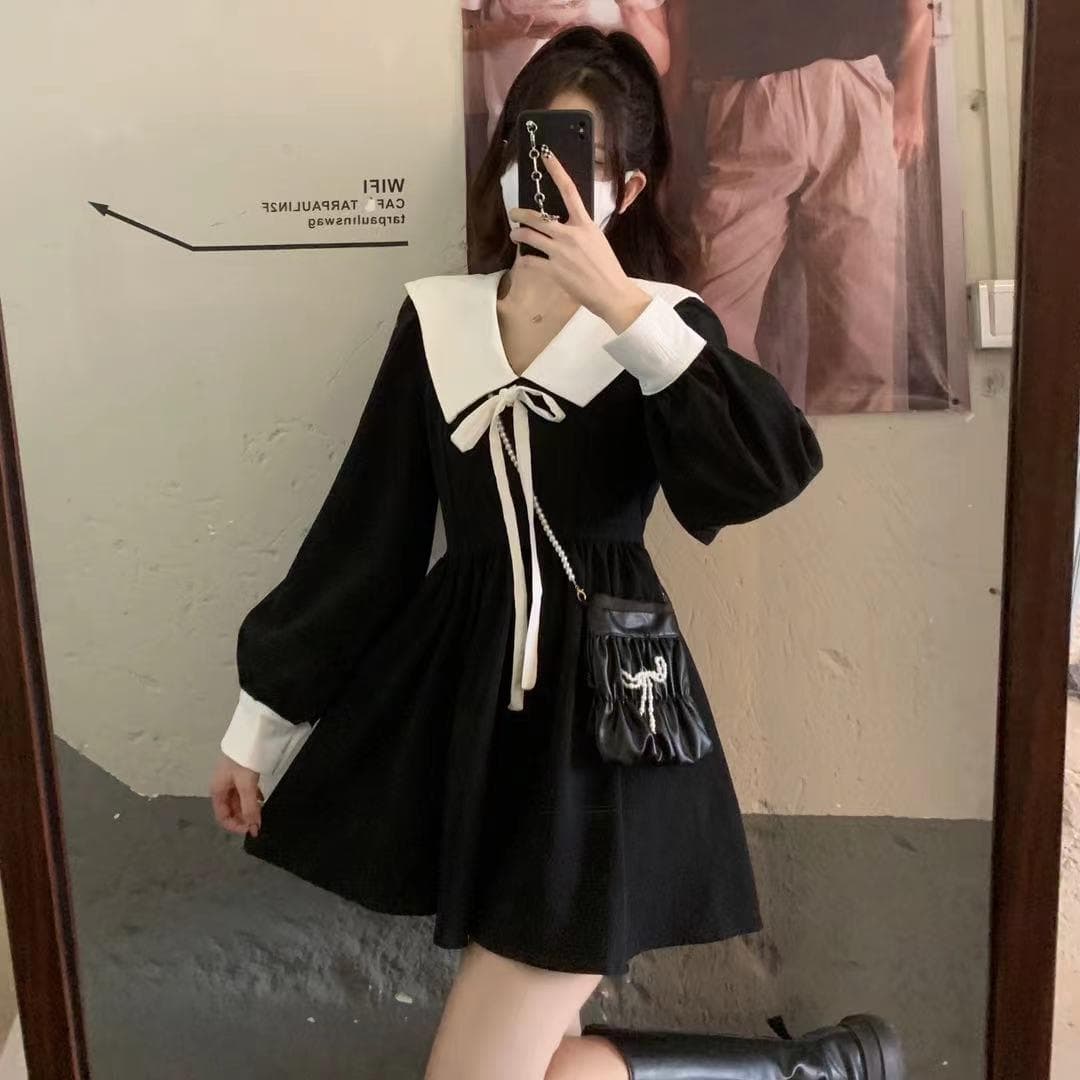 ガーリーリボンフレアミニワンピース
